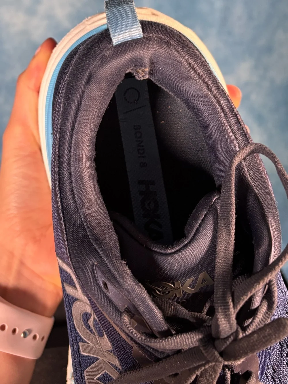 HOKA Bondi 8 Men’s Size 10.5 Running Shoes Blue White